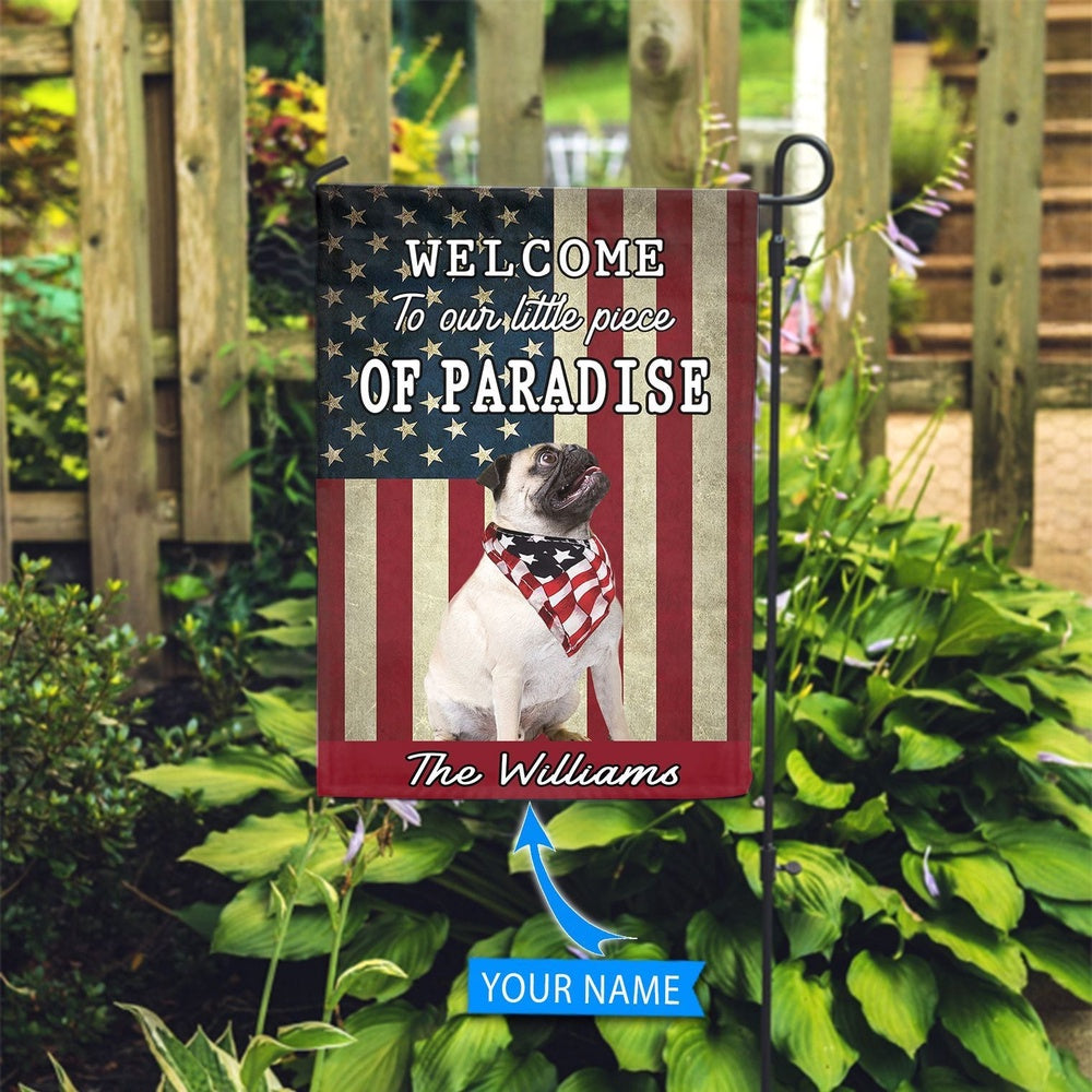 Personalized Dog Flags, Pug Welcome To Our Paradise Flag, Dog Flags Outdoor, Garden Flags Dogs, Dog House Flags