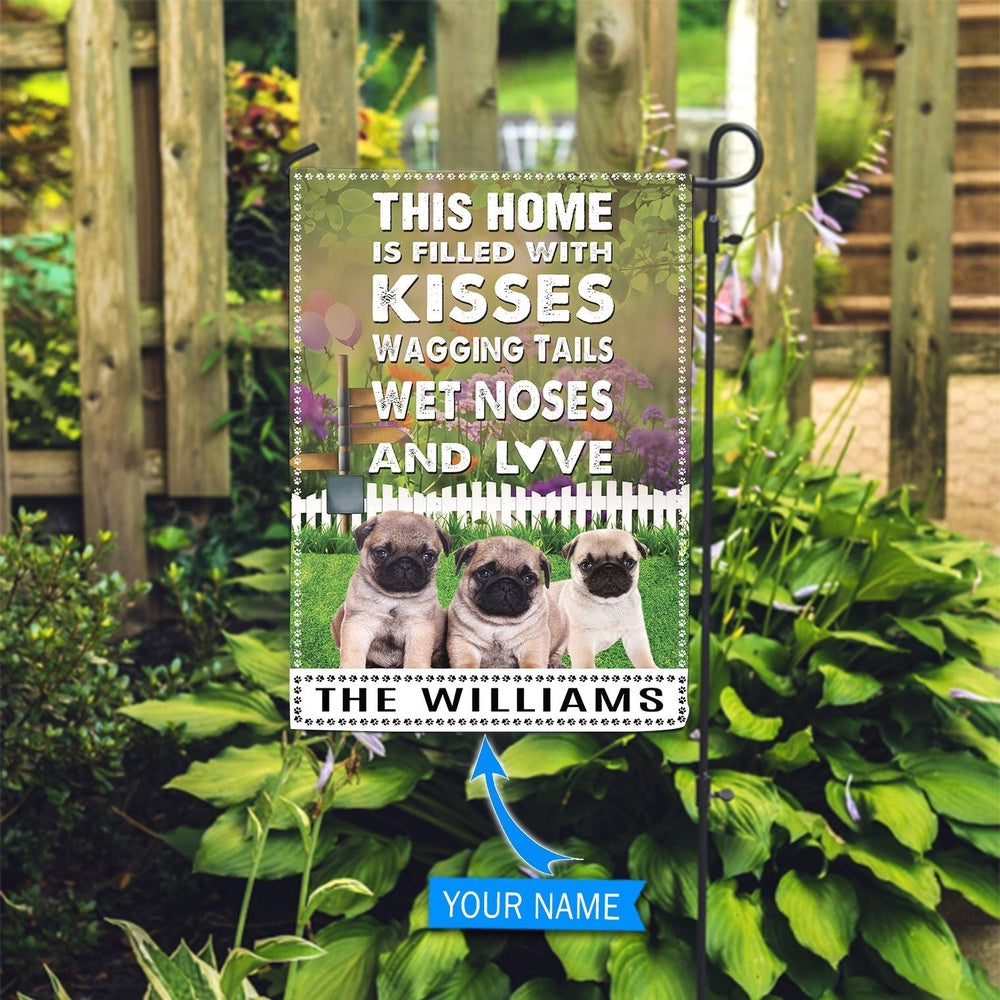 Personalized Dog Flags, Pugs This Home Is Filled With Kisses Flag, Dog Flags Outdoor, Garden Flags Dogs, Dog House Flags