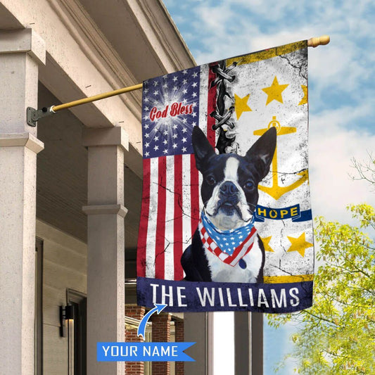 Personalized Dog Flags, Rhode Island Boston Terrier God Bless House Flag, Garden Flags Dogs, Dog House Flags