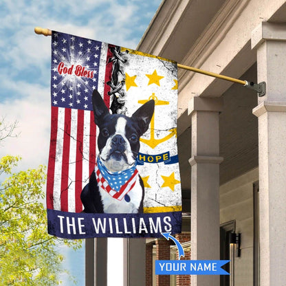 Personalized Dog Flags, Rhode Island Boston Terrier God Bless House Flag, Garden Flags Dogs, Dog House Flags