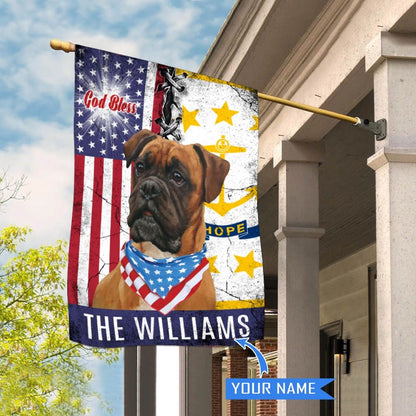 Personalized Dog Flags, Rhode Island Boxer Dog God Bless House Flag, Garden Flags Dogs, Dog House Flags
