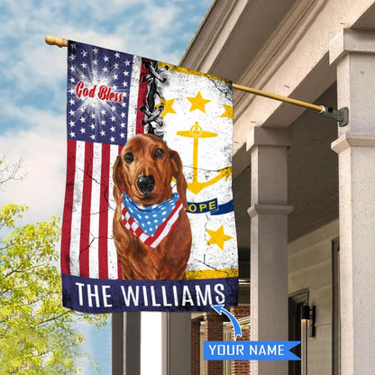 Personalized Dog Flags, Rhode Island Dachshund God Bless House Flag, Garden Flags Dogs, Dog House Flags