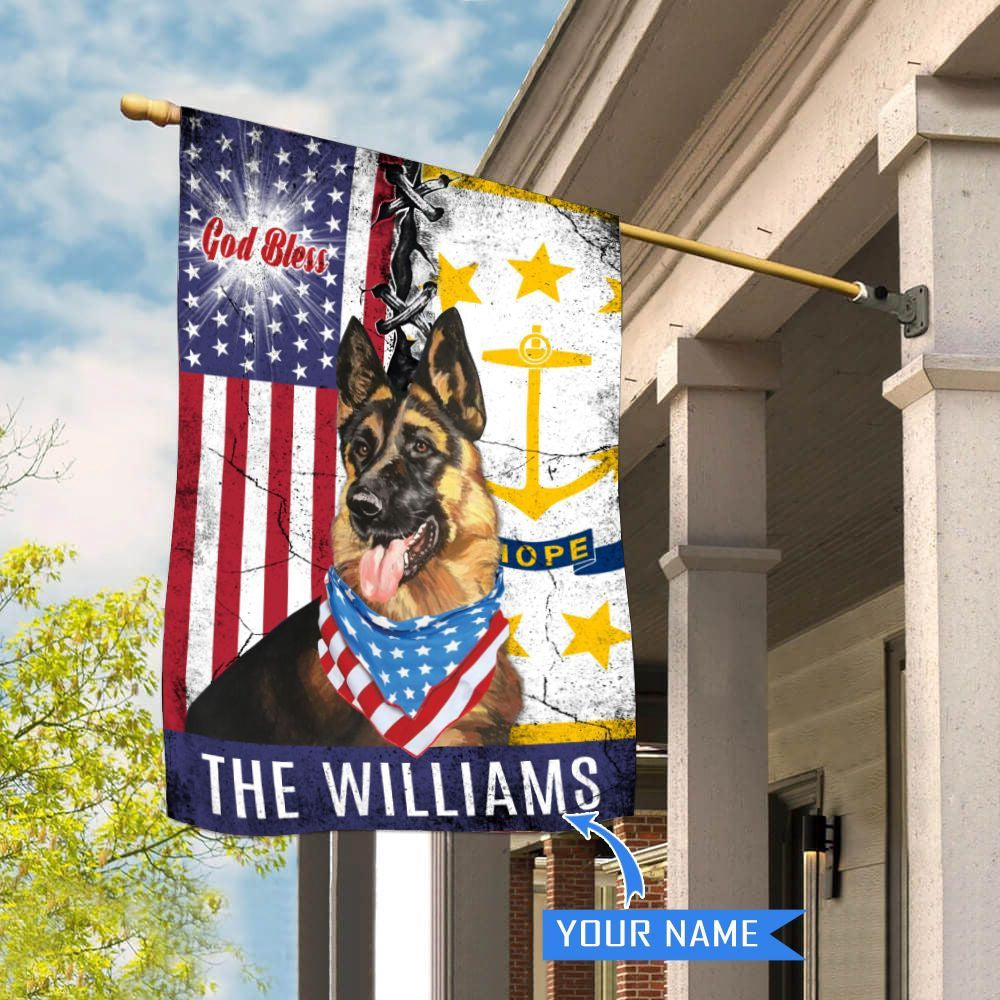 Personalized Dog Flags, Rhode Island German Shepherd God Bless House Flag, Garden Flags Dogs, Dog House Flags