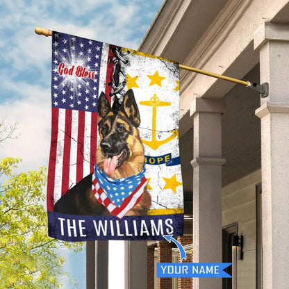 Personalized Dog Flags, Rhode Island German Shepherd God Bless House Flag, Garden Flags Dogs, Dog House Flags