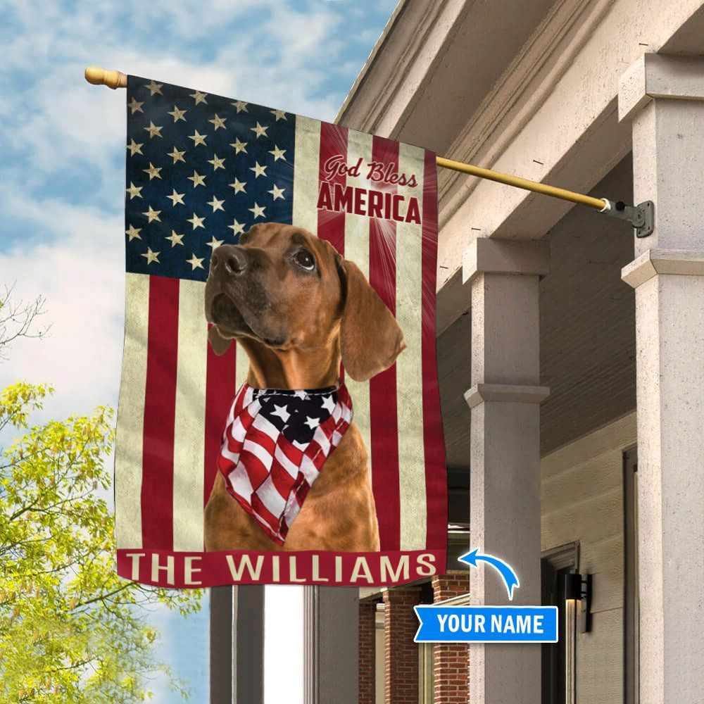 Personalized Dog Flags, Rhodesian Ridgeback God Bless America Flag, Garden Flags Dogs, Dog House Flags