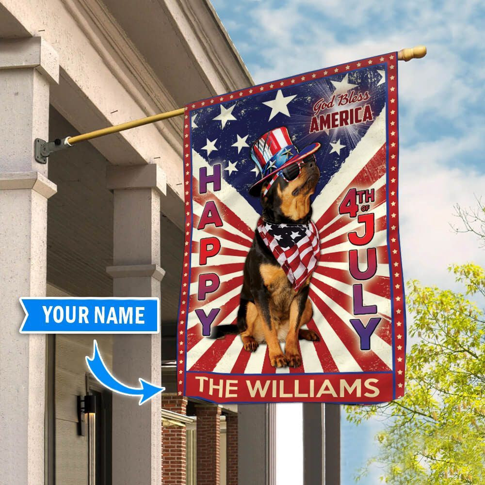 Personalized Dog Flags, Rottweiler God Bless America, 4th Of July Flag, Garden Flags Dogs, Dog House Flags