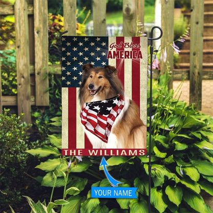 Personalized Dog Flags, Rough Collie God Bless America Flag, Garden Flags Dogs, Dog House Flags