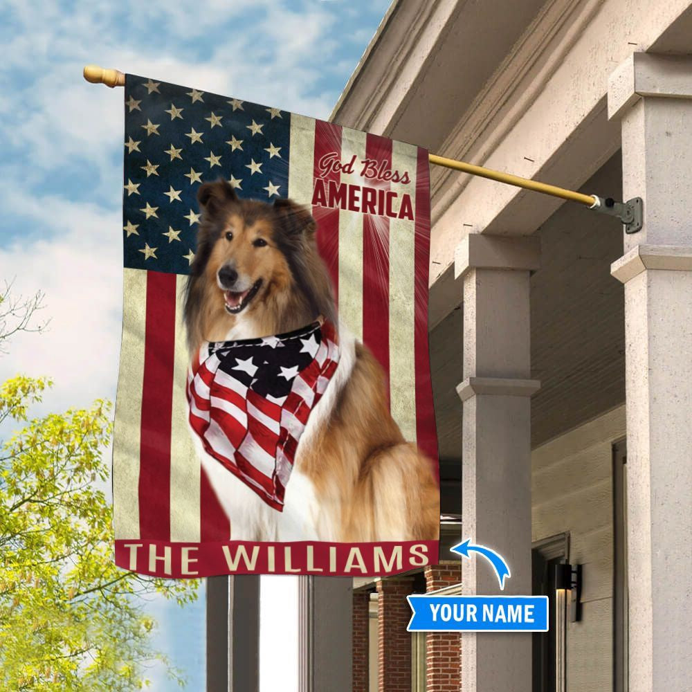 Personalized Dog Flags, Rough Collie God Bless America Flag, Garden Flags Dogs, Dog House Flags