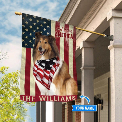 Personalized Dog Flags, Rough Collie God Bless America Flag, Garden Flags Dogs, Dog House Flags