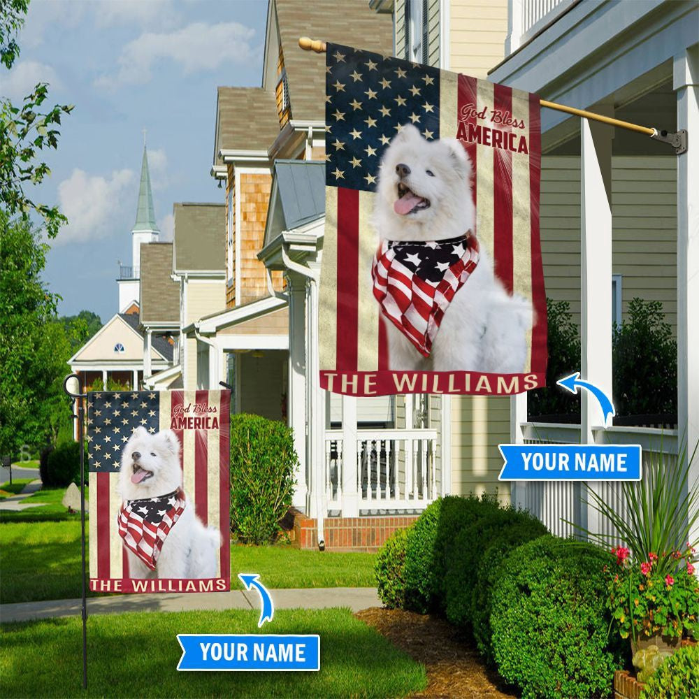 Personalized Dog Flags, Samoyed God Bless America Flag, Garden Flags Dogs, Dog House Flags