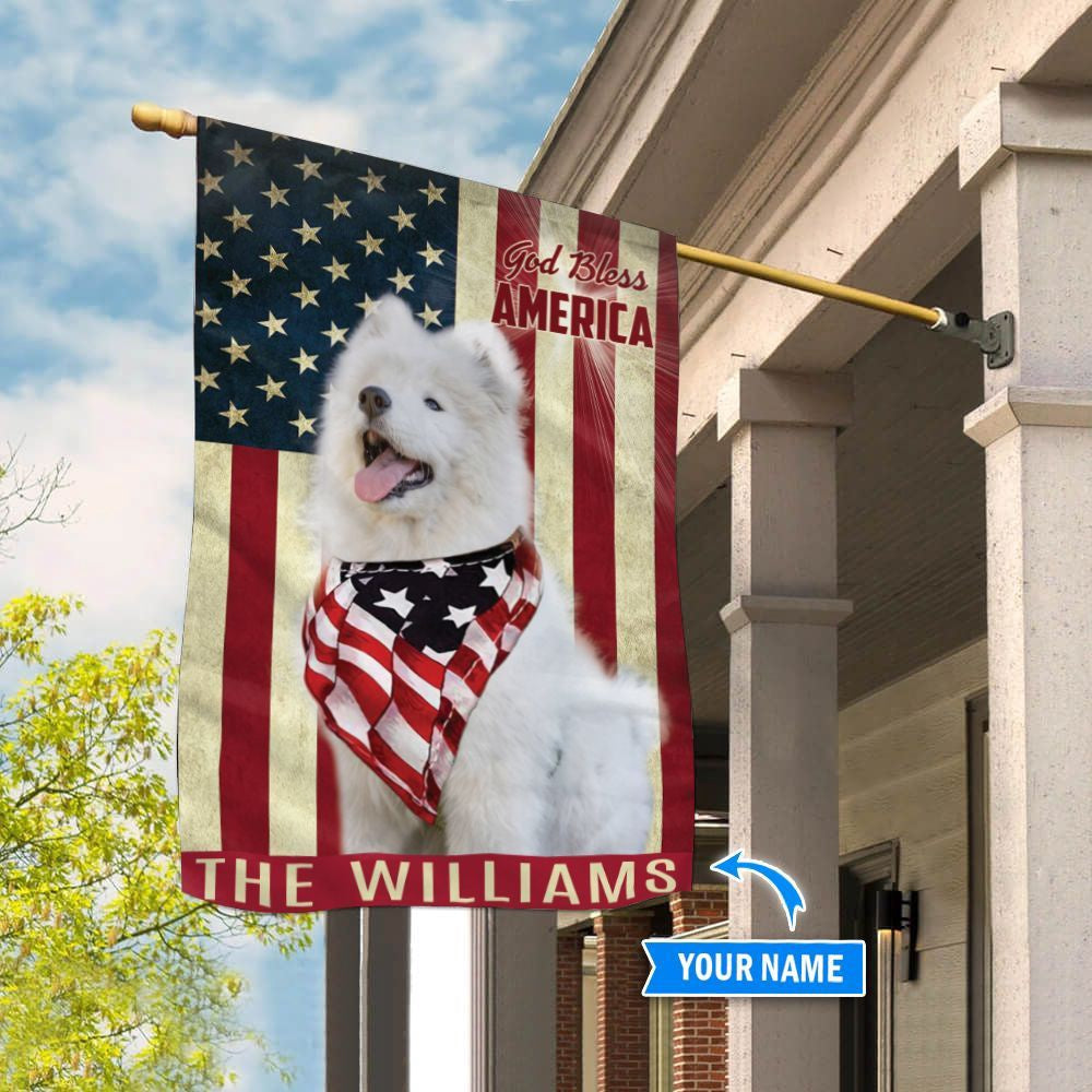 Personalized Dog Flags, Samoyed God Bless America Flag, Garden Flags Dogs, Dog House Flags