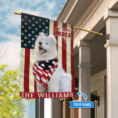 Personalized Dog Flags, Samoyed God Bless America Flag, Garden Flags Dogs, Dog House Flags