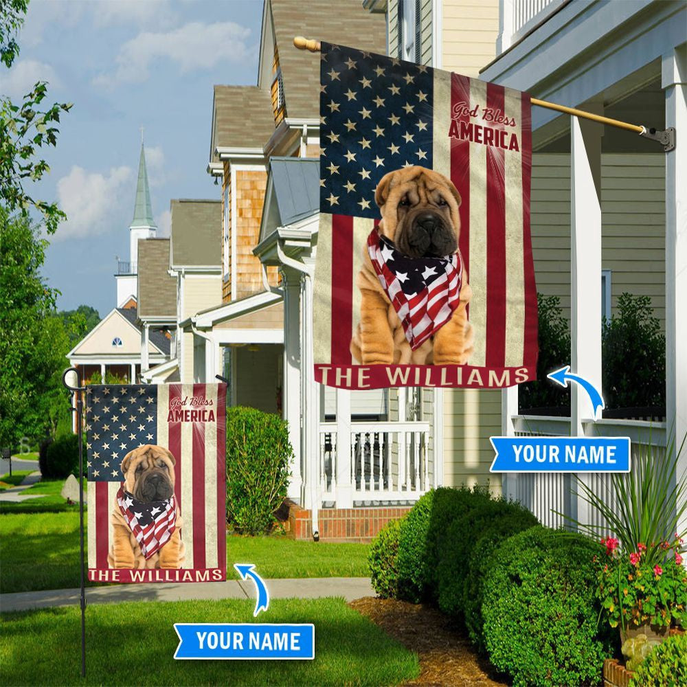 Personalized Dog Flags, Shar Pei God Bless America Flag, American Flag Dog, Garden Flags Dogs, Dog House Flags