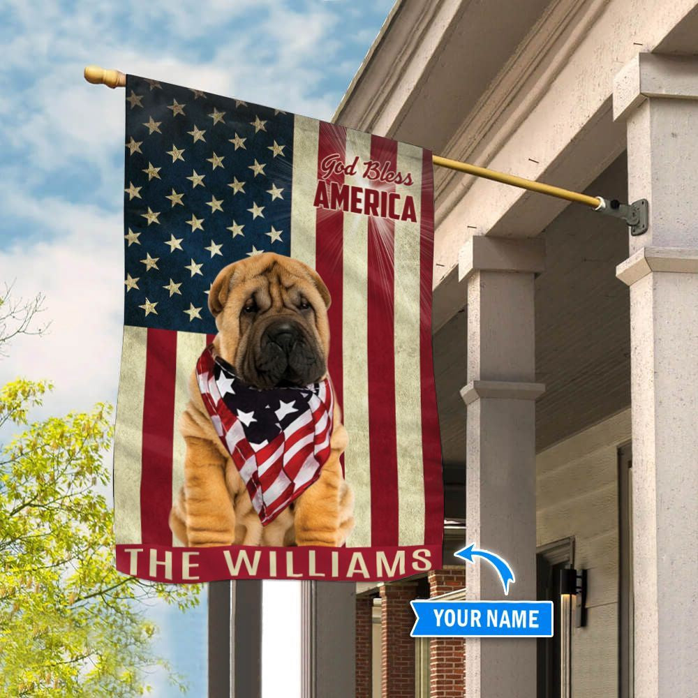 Personalized Dog Flags, Shar Pei God Bless America Flag, American Flag Dog, Garden Flags Dogs, Dog House Flags