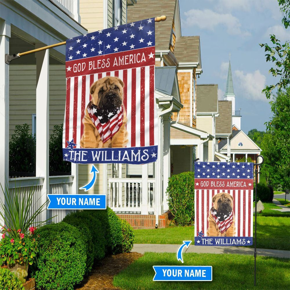Personalized Dog Flags, Shar Pei God Bless America Flag, Dog American Flag, Garden Flags Dogs, Dog House Flags