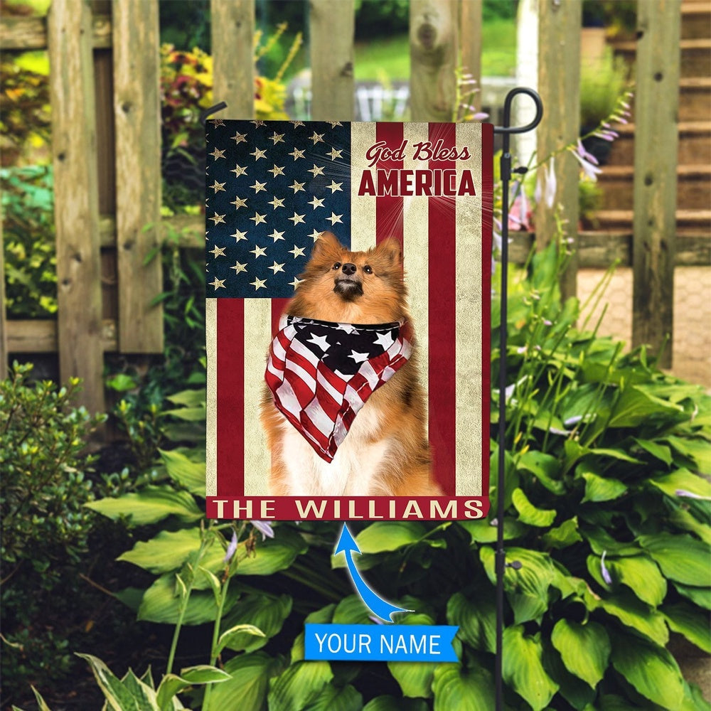 Personalized Dog Flags, Shetland Sheepdog God Bless America Flag, Garden Flags Dogs, Dog House Flags