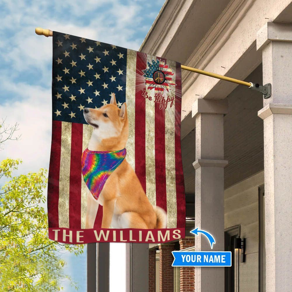Personalized Dog Flags, Shiba Inu Hippie House Flag, Garden Flags Dogs, Dog House Flags
