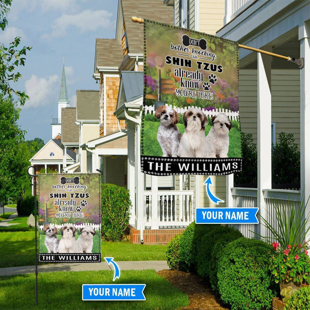 Personalized Dog Flags, Shih Tzu Don't Bother Knocking Flag, Garden Flags Dogs, Dog House Flags
