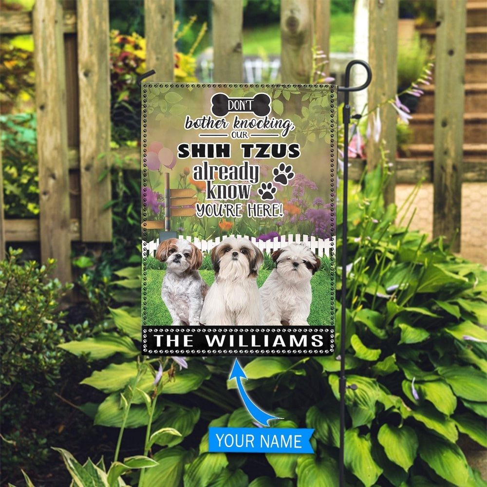 Personalized Dog Flags, Shih Tzu Don't Bother Knocking Flag, Garden Flags Dogs, Dog House Flags