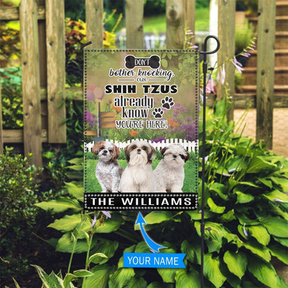 Personalized Dog Flags, Shih Tzu Don't Bother Knocking Flag, Garden Flags Dogs, Dog House Flags