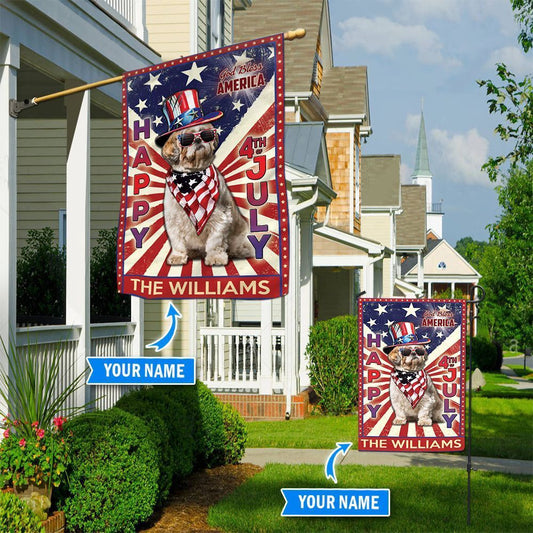 Personalized Dog Flags, Shih Tzu God Bless America, 4th Of July Flag, Garden Flags Dogs, Dog House Flags