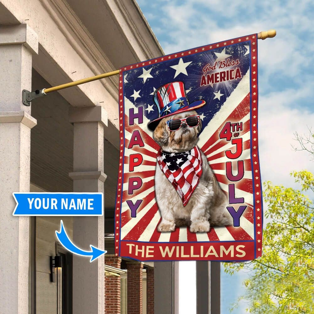 Personalized Dog Flags, Shih Tzu God Bless America, 4th Of July Flag, Garden Flags Dogs, Dog House Flags