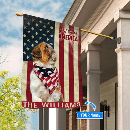 Personalized Dog Flags, Shih Tzu God Bless America Flag, Garden Flags Dogs, Dog House Flags