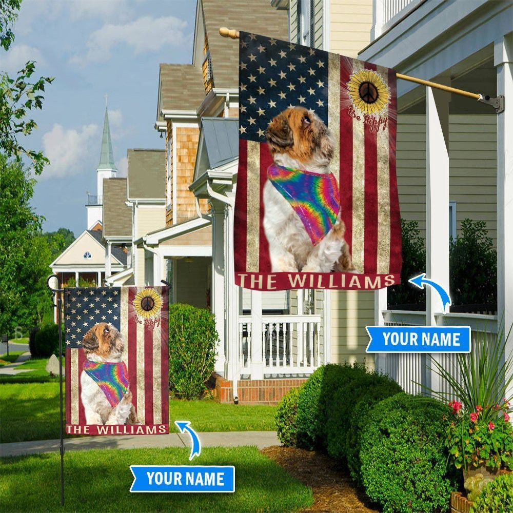Personalized Dog Flags, Shih Tzu Hippie Flag, Garden Flags Dogs, Dog House Flags