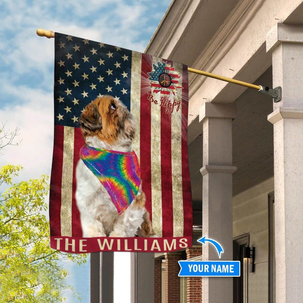 Personalized Dog Flags, Shih Tzu Hippie House Flag, Garden Flags Dogs, Dog House Flags