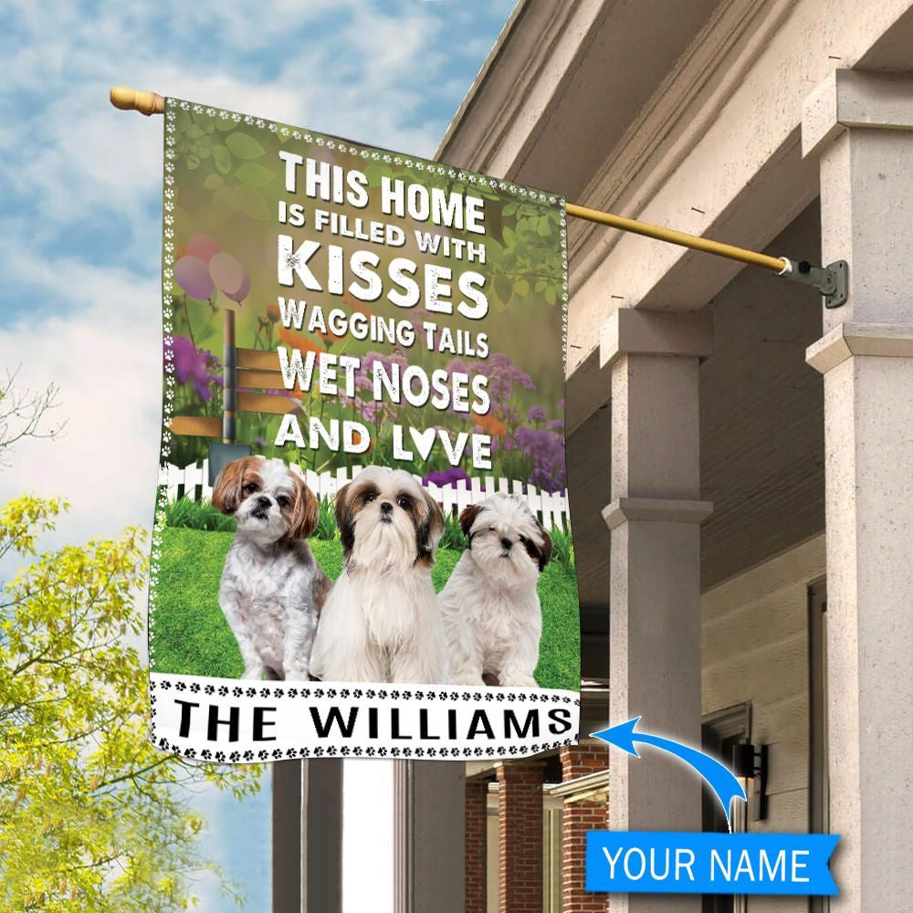 Personalized Dog Flags, Shih Tzu This Home Is Filled With Kisses Dog Garden Flags, Garden Flags Dogs, Dog House Flags