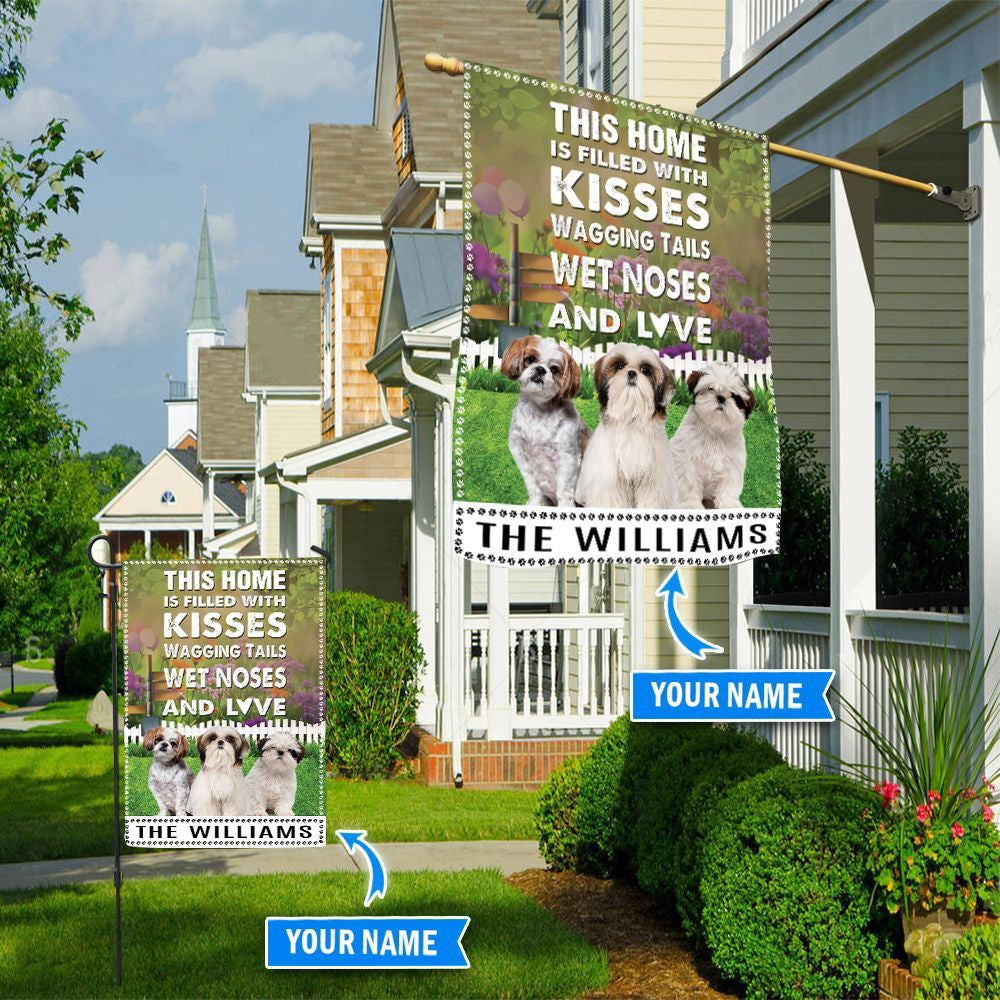 Personalized Dog Flags, Shih Tzu This Home Is Filled With Kisses Dog Garden Flags, Garden Flags Dogs, Dog House Flags