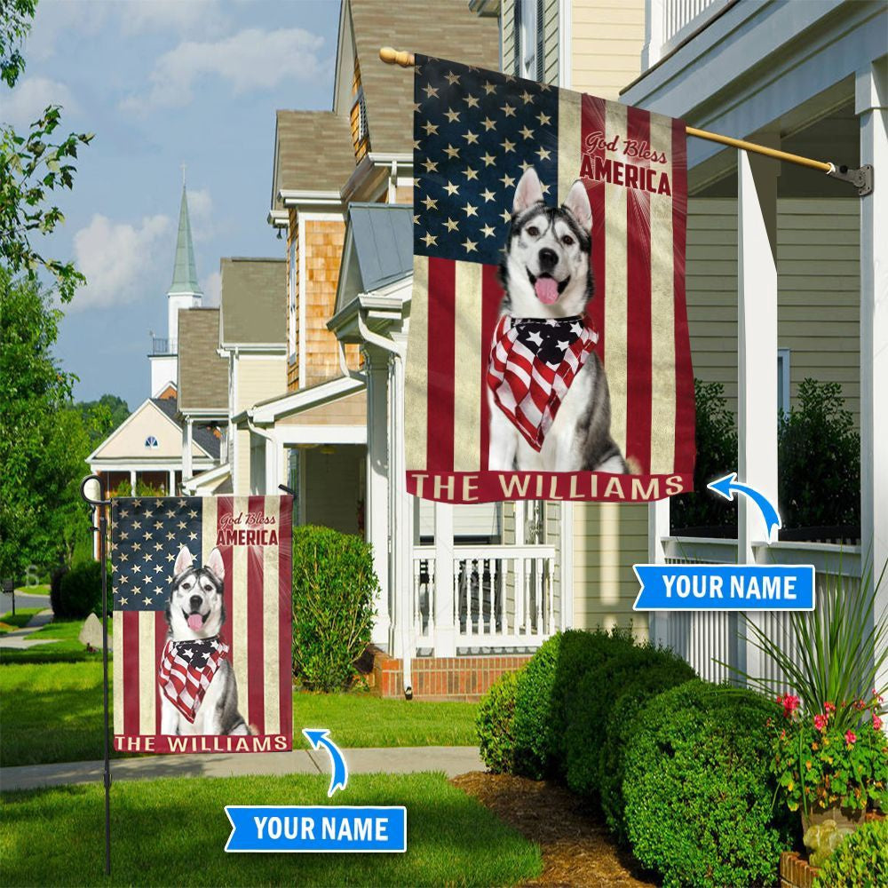 Personalized Dog Flags, Siberian Husky God Bless America Flag, Garden Flags Dogs, Dog House Flags