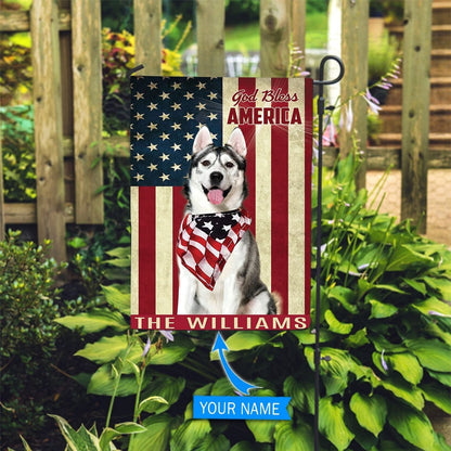 Personalized Dog Flags, Siberian Husky God Bless America Flag, Garden Flags Dogs, Dog House Flags