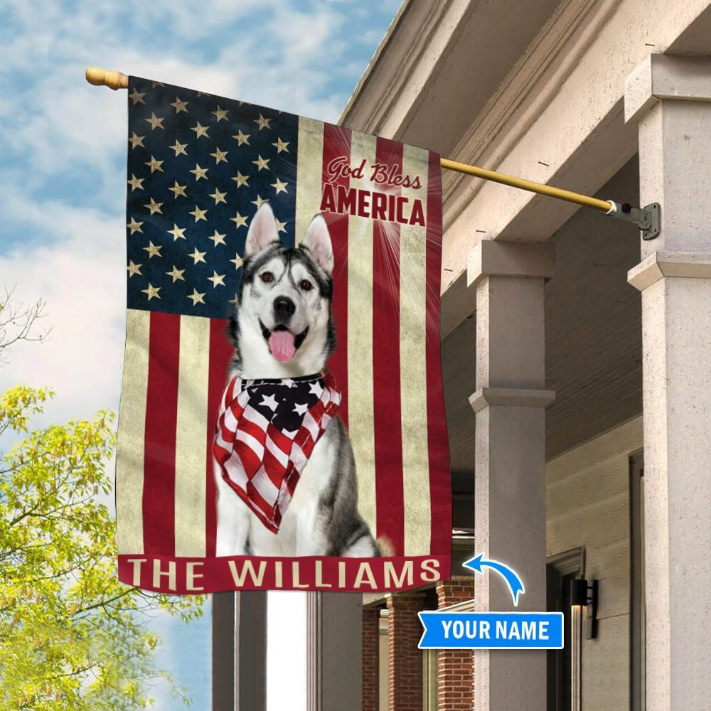 Personalized Dog Flags, Siberian Husky God Bless America Flag, Garden Flags Dogs, Dog House Flags