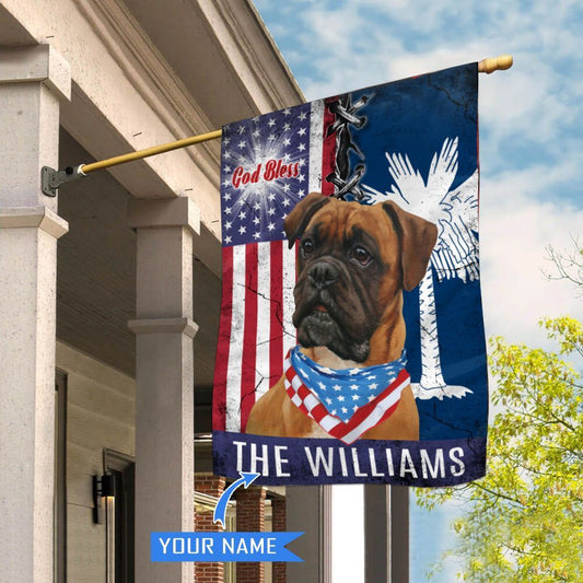 Personalized Dog Flags, South Carolina Boxer Dog God Bless House Flag, Garden Flags Dogs, Dog House Flags