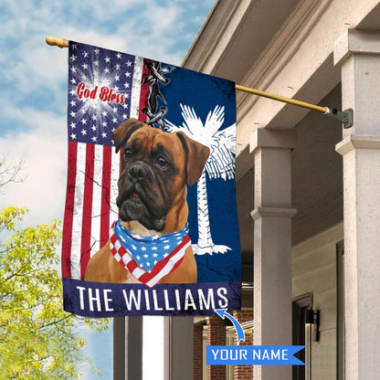 Personalized Dog Flags, South Carolina Boxer Dog God Bless House Flag, Garden Flags Dogs, Dog House Flags