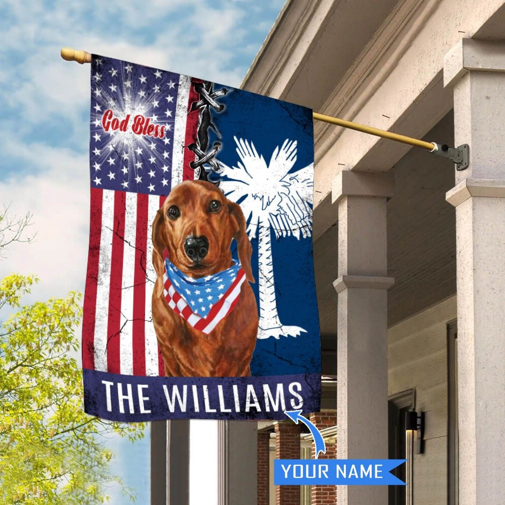 Personalized Dog Flags, South Carolina Dachshund God Bless House Flag, Garden Flags Dogs, Dog House Flags