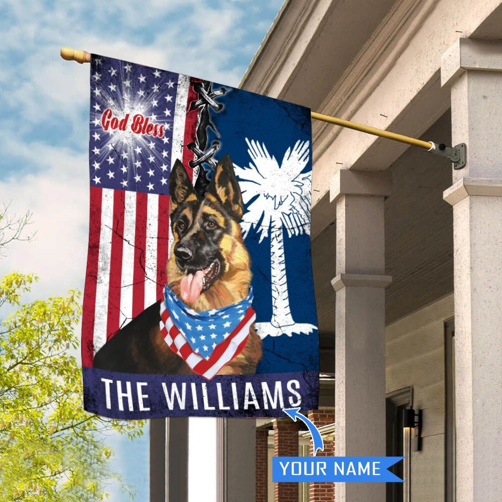 Personalized Dog Flags, South Carolina German Shepherd God Bless House Flag, Garden Flags Dogs, Dog House Flags