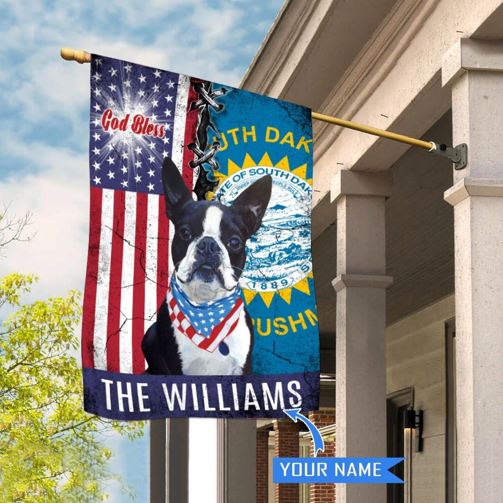 Personalized Dog Flags, South Dakota Boston Terrier God Bless House Flag, Garden Flags Dogs, Dog House Flags