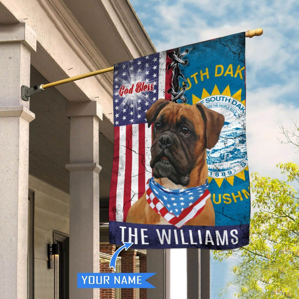 Personalized Dog Flags, South Dakota Boxer Dog God Bless House Flag, Garden Flags Dogs, Dog House Flags