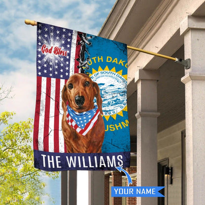 Personalized Dog Flags, South Dakota Dachshund God Bless House Flag, Garden Flags Dogs, Dog House Flags