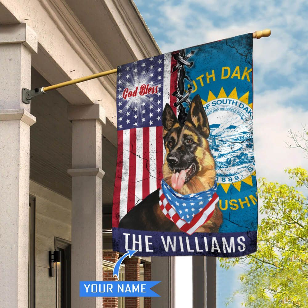 Personalized Dog Flags, South Dakota German Shepherd God Bless House Flag, Garden Flags Dogs, Dog House Flags