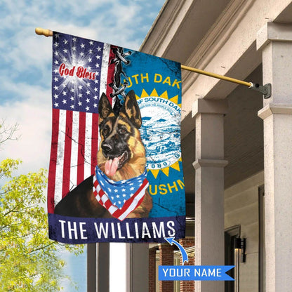 Personalized Dog Flags, South Dakota German Shepherd God Bless House Flag, Garden Flags Dogs, Dog House Flags