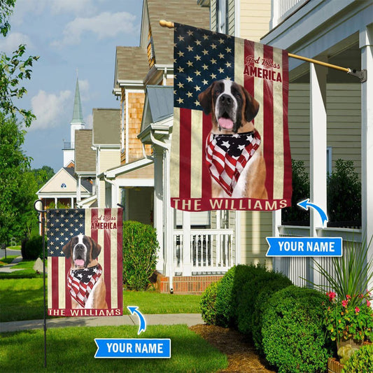 Personalized Dog Flags, St Bernard God Bless America Flag, Garden Flags Dogs, Dog House Flags