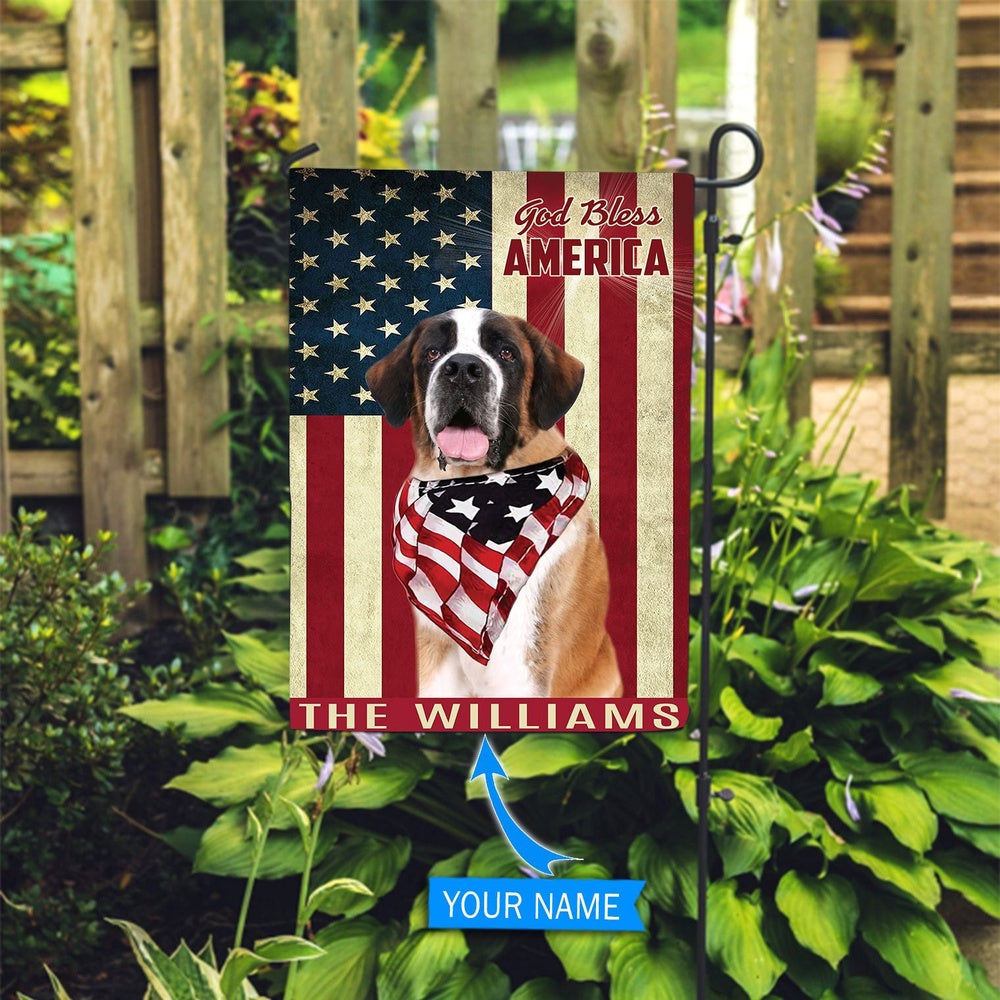 Personalized Dog Flags, St Bernard God Bless America Flag, Garden Flags Dogs, Dog House Flags