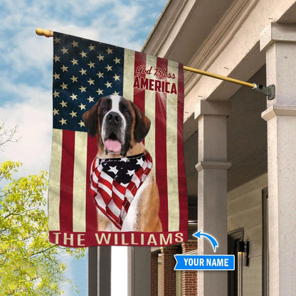 Personalized Dog Flags, St Bernard God Bless America Flag, Garden Flags Dogs, Dog House Flags