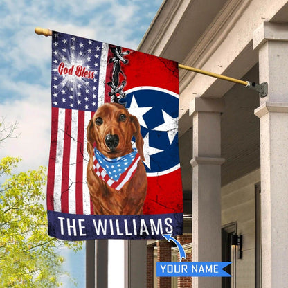 Personalized Dog Flags, Tennessee Dachshund God Bless House Flag, Garden Flags Dogs, Dog House Flags