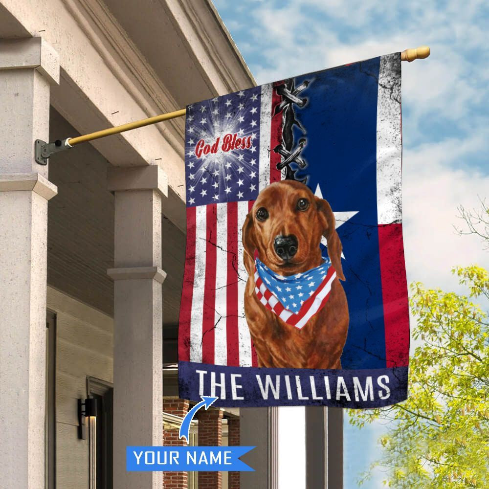 Personalized Dog Flags, Texas Dachshund God Bless House Flag, Garden Flags Dogs, Dog House Flags
