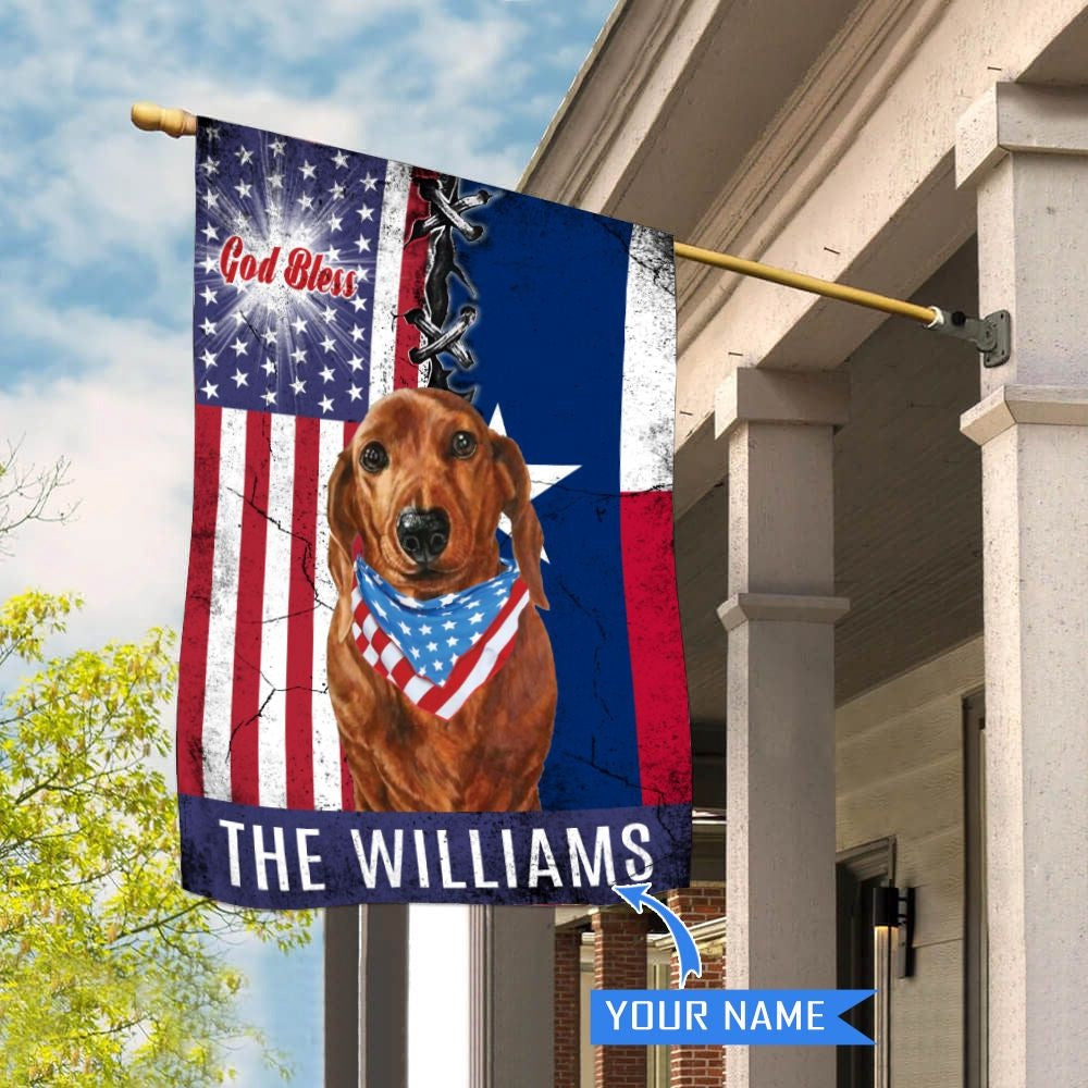 Personalized Dog Flags, Texas Dachshund God Bless House Flag, Garden Flags Dogs, Dog House Flags