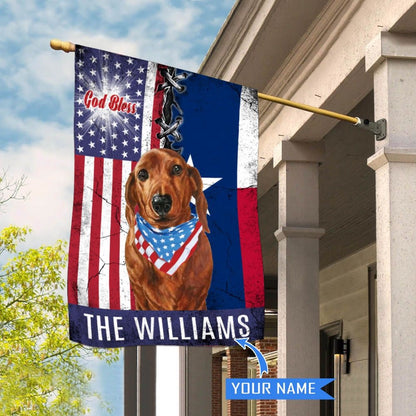 Personalized Dog Flags, Texas Dachshund God Bless House Flag, Garden Flags Dogs, Dog House Flags